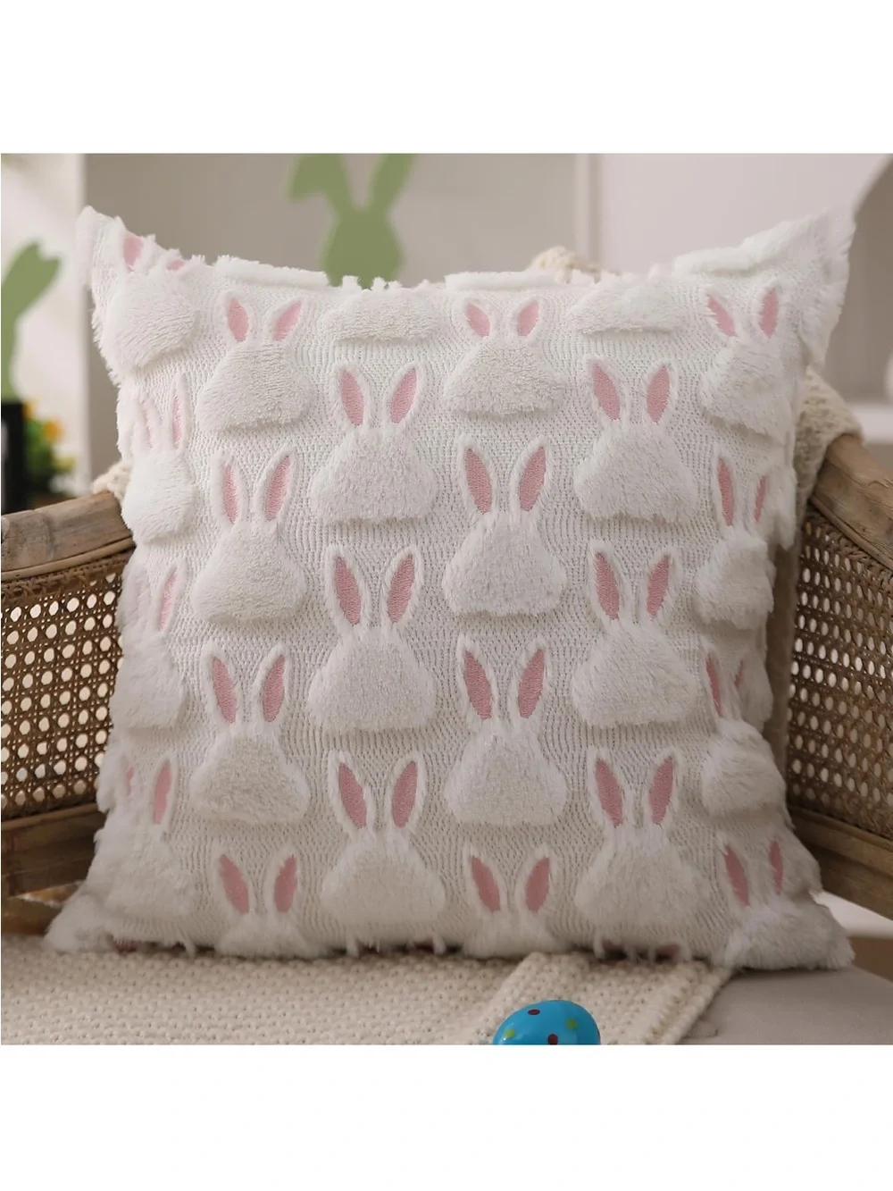 NEW! White Bunny Pattern Decorative Pillow with Pink Accents 18x18 - Set of 2